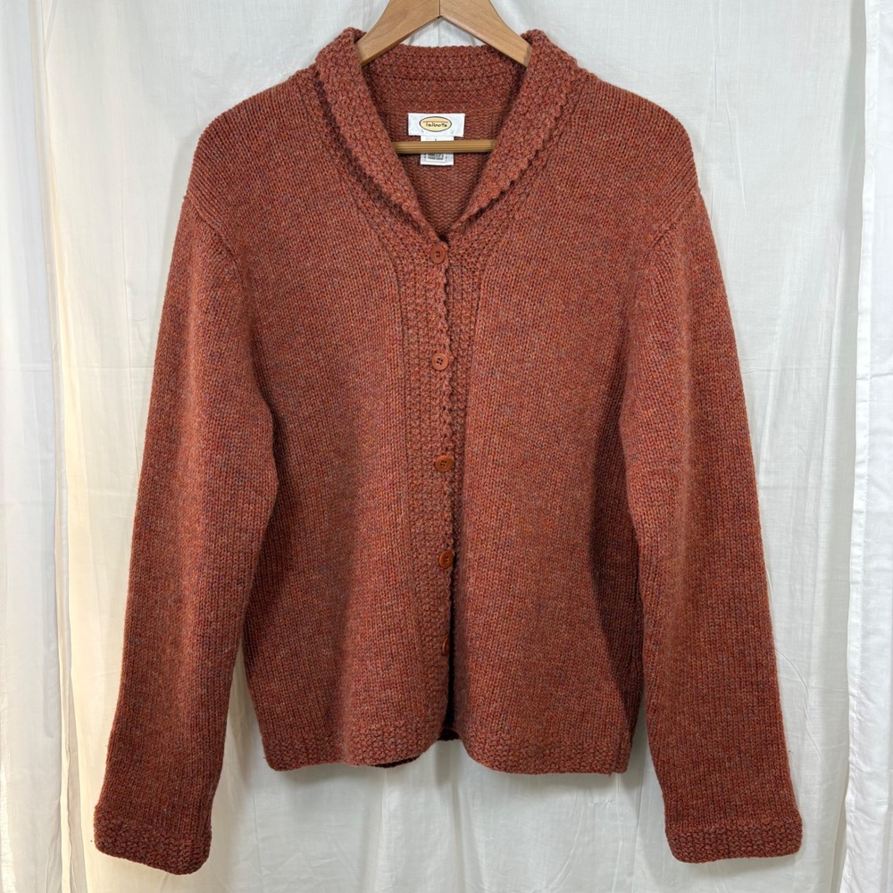 Talbots 100%‎ Wool Front Collared Cardigan Burnt Orange Rust Brick Wool Size L